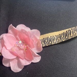 Infant Pink Floral Headband with Animal Print Band